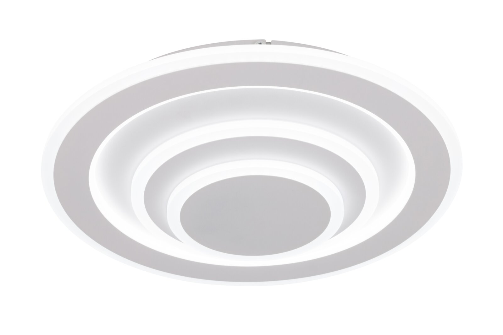Moderne LED-Deckenleuchte mit konzentrischen Kreisen, seitliche Perspektive