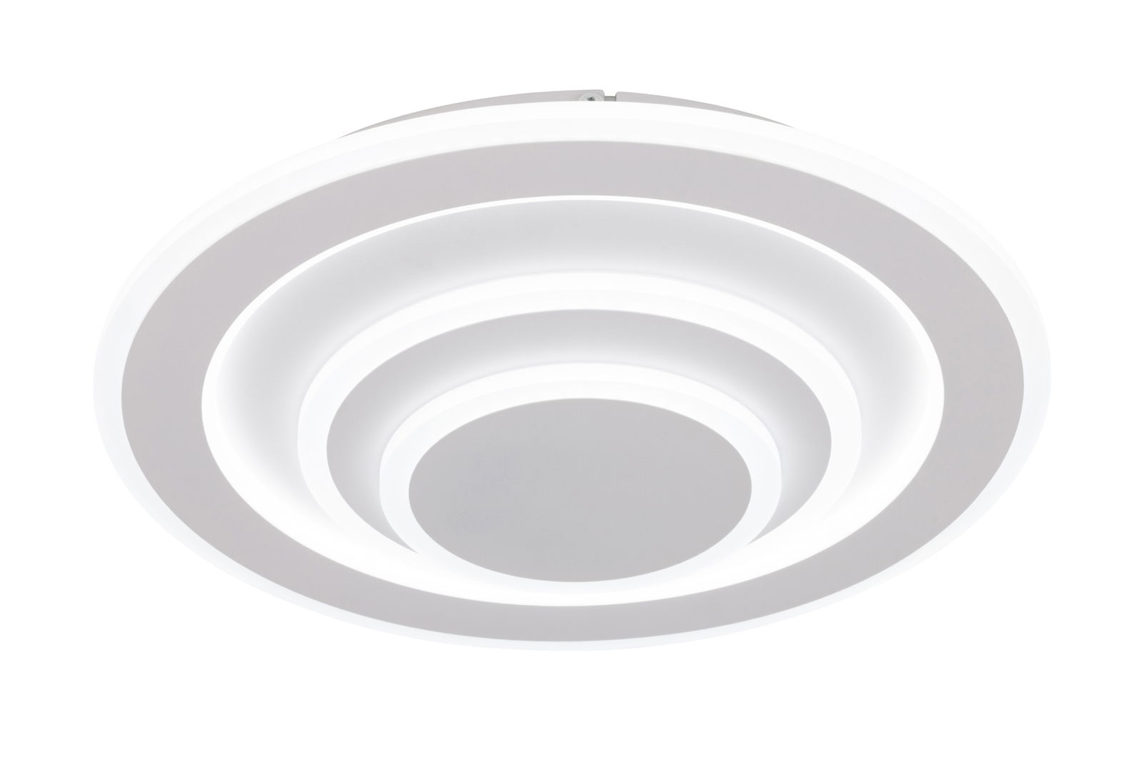Moderne LED-Deckenleuchte mit konzentrischen Kreisen, seitliche Perspektive