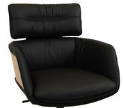 Schwarzer Drehstuhl mit gepolsterter Rückenlehne und Armlehnen, Vorderansicht