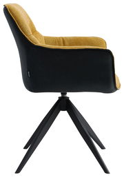 Seitenansicht eines modernen Sessels der Serie AKITA mit schwarzem Gestell und gelber Polsterung.