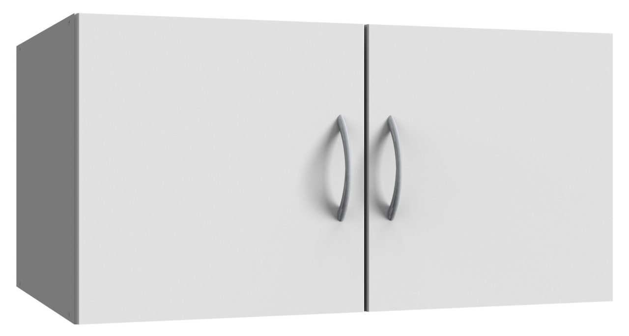 XORA Hängeschrank MULTIRAUMKONZEPT Moderner weißer Hängeschrank mit zwei Türen und silbernen Griffen, seitliche Perspektive