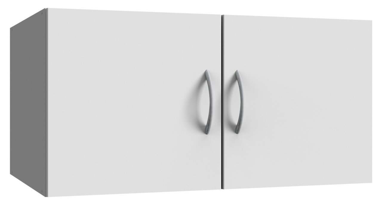 XORA Hängeschrank MULTIRAUMKONZEPT Moderner weißer Hängeschrank mit zwei Türen und silbernen Griffen, seitliche Perspektive