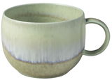 Kaffeetasse mit sanftem Farbverlauf in Grün- und Beigetönen, seitliche Perspektive