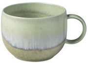 Kaffeetasse mit sanftem Farbverlauf in Grün- und Beigetönen, seitliche Perspektive
