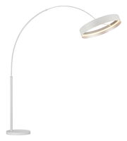 Moderne Stehleuchte LOOP mit gebogenem Arm und rundem Lampenschirm, seitliche Perspektive