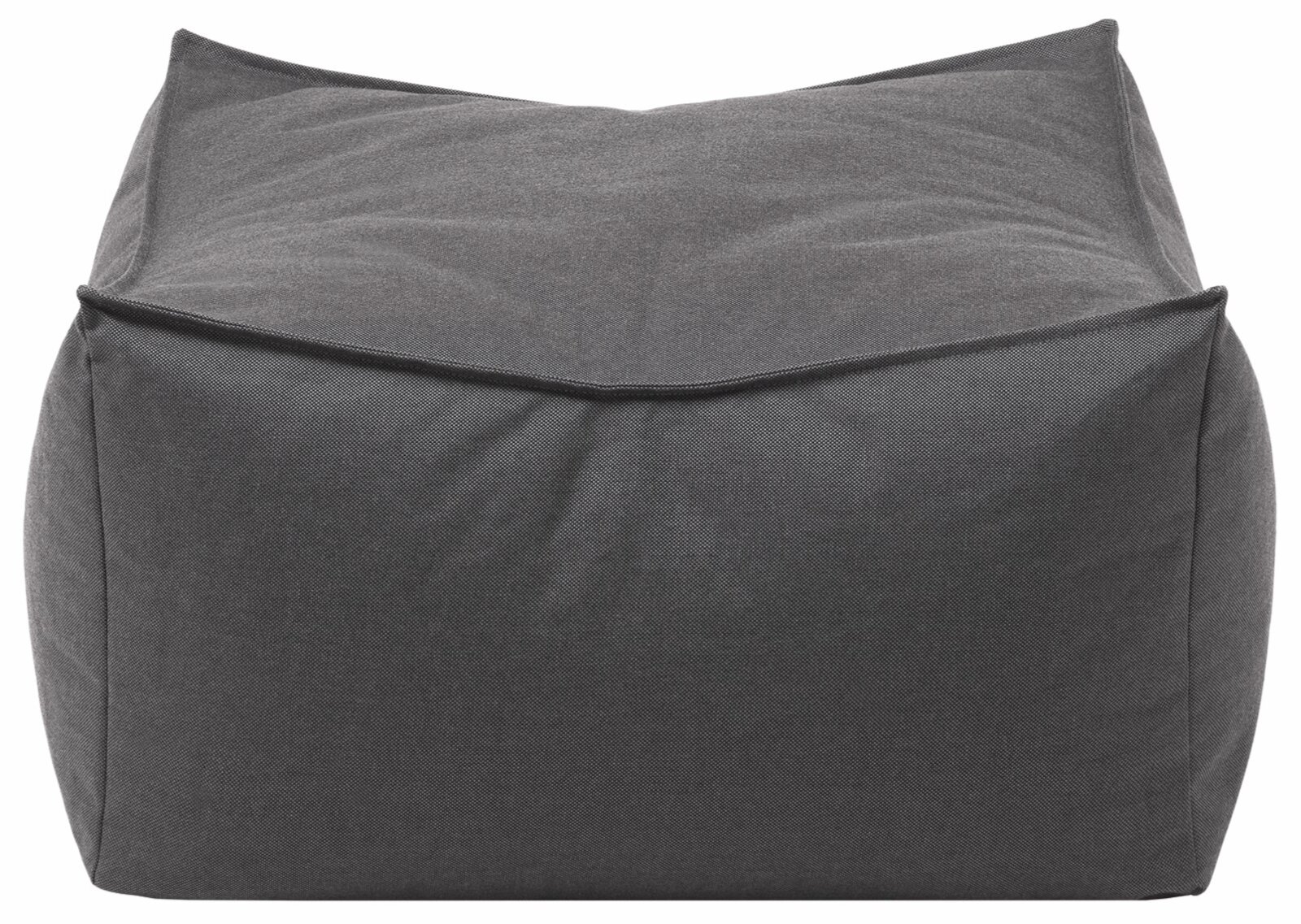 blomus Outdoor Hocker STAY Dunkelgrauer Sitzsack/Beanbag aus Stoff in kubischer Form, Frontansicht leicht von oben, freigestellt auf weißem Hintergrund