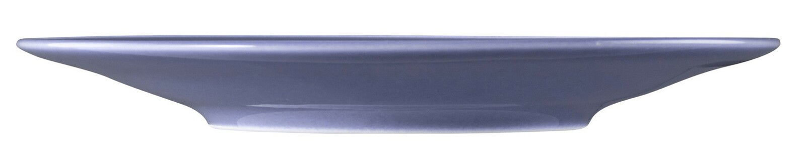 Seitliche Ansicht einer großen, flachen Kombi-Untertasse in Blau, 16,5 cm Durchmesser.