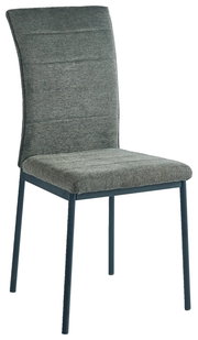 Moderner grauer Stuhl mit gepolsterter Sitzfläche und Rückenlehne, seitliche Perspektive