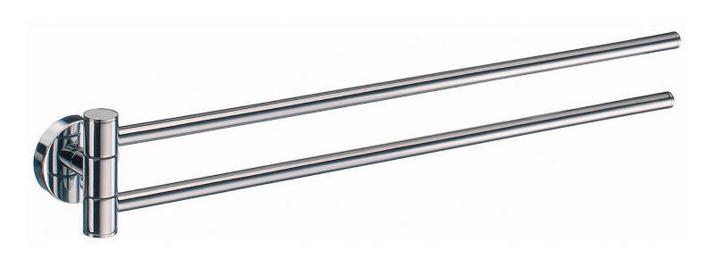 Zweifacher verchromter Handtuchhalter mit schwenkbaren Armen, seitliche Perspektive