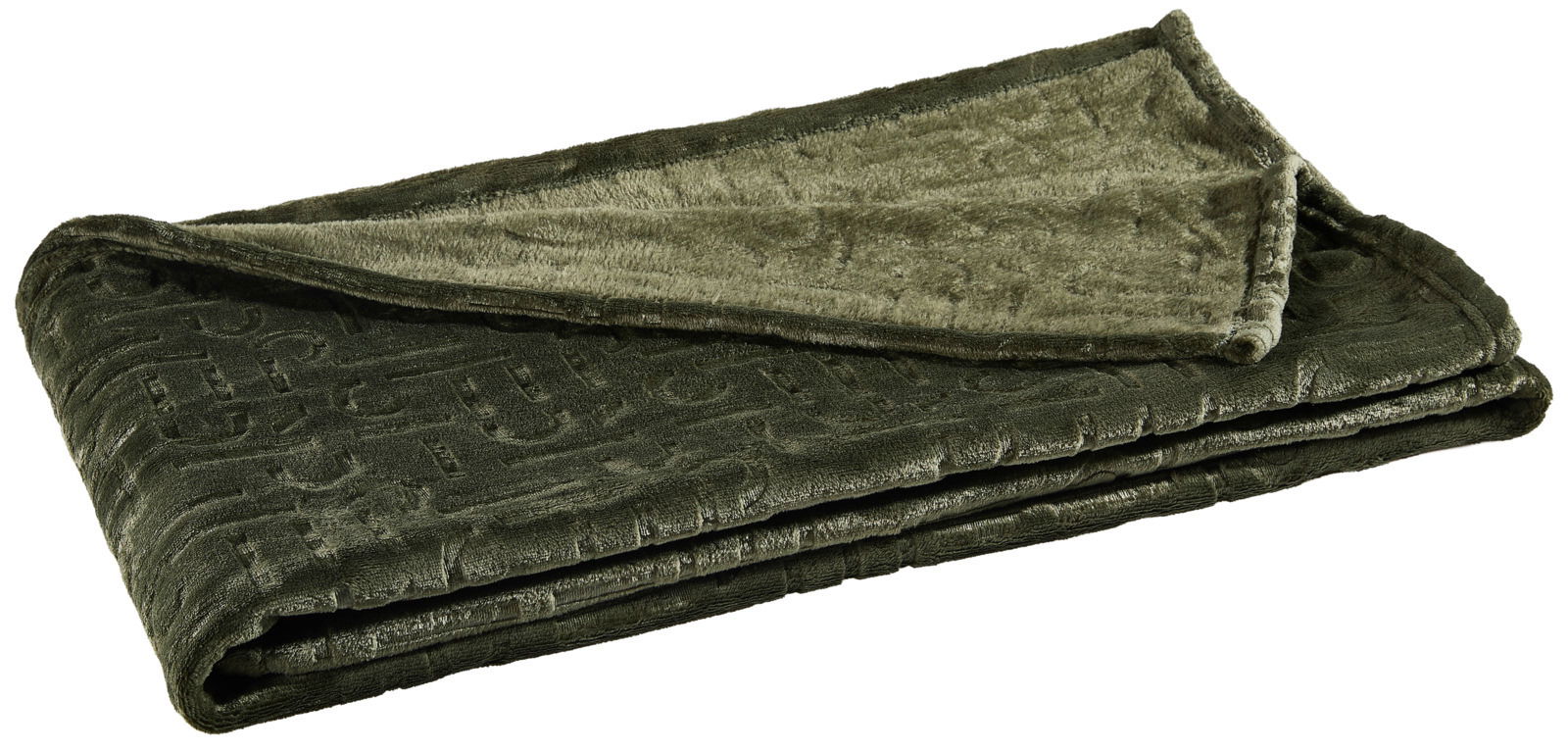 Grüne Plaid-Decke aus weichem Material, gefaltet und von der Seite fotografiert.