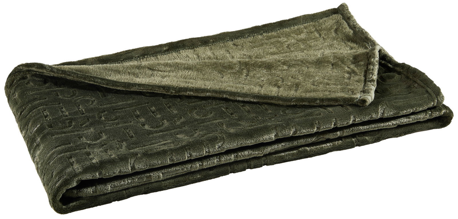 Grüne Plaid-Decke aus weichem Material, gefaltet und von der Seite fotografiert.