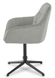 Grauer Armlehnstuhl mit schwarzem Drehgestell, Seitenansicht