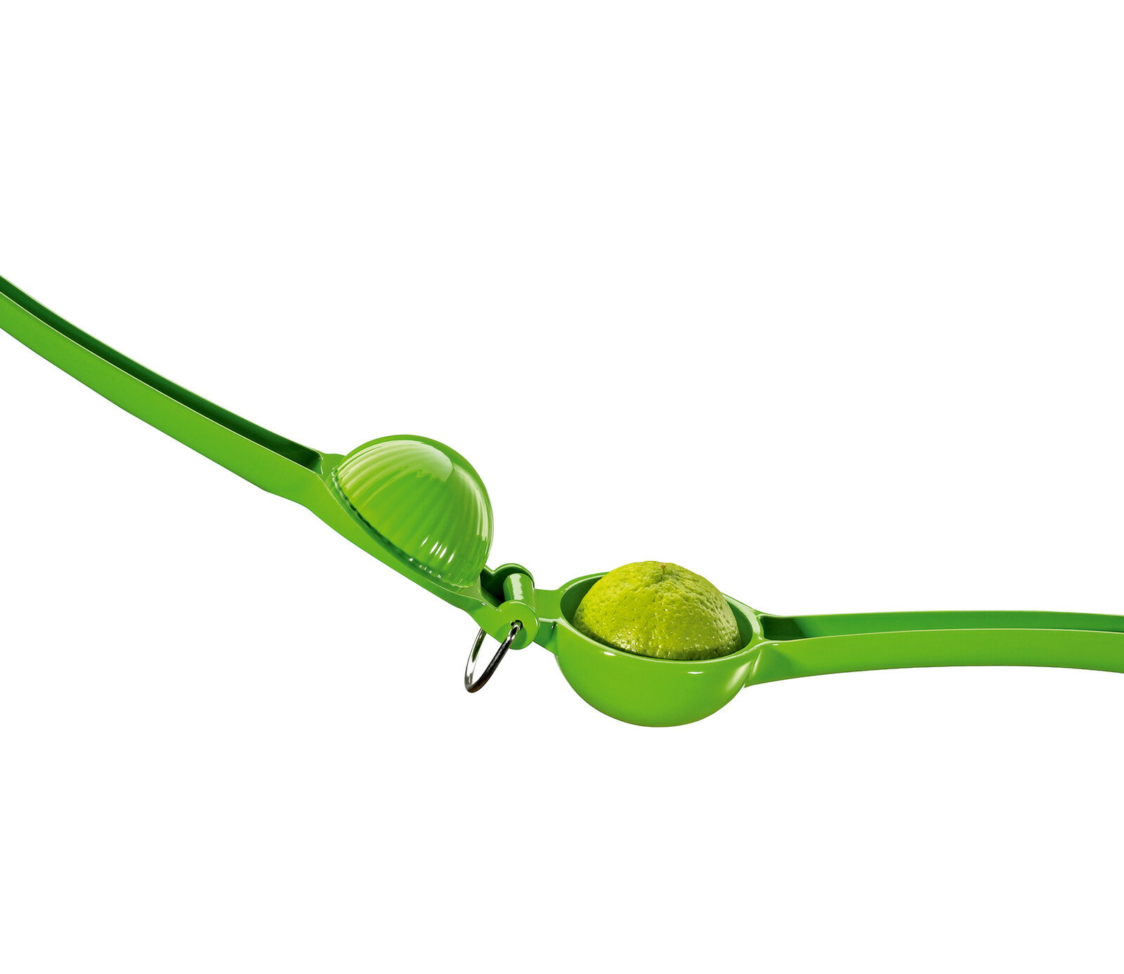 Cilio Limettenpresse LIMETTA Grüne Limettenpresse LIMETTA mit halber Limette, seitliche Perspektive