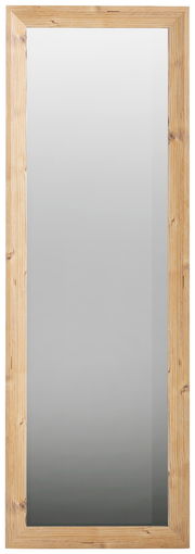 Rechteckiger Spiegel mit Holzrahmen, frontal betrachtet.