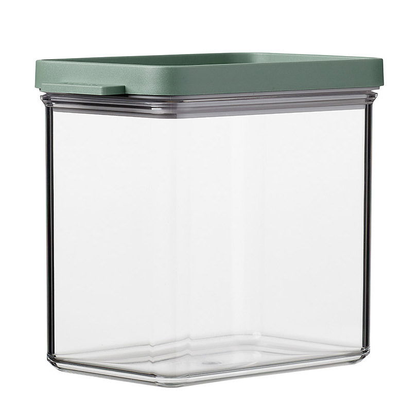 Vorratsdose mit grünem Deckel, seitliche Perspektive
