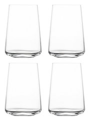 Vier transparenten Becher in einem Set, frontal abgebildet.