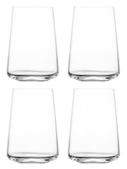 Vier transparenten Becher in einem Set, frontal abgebildet.