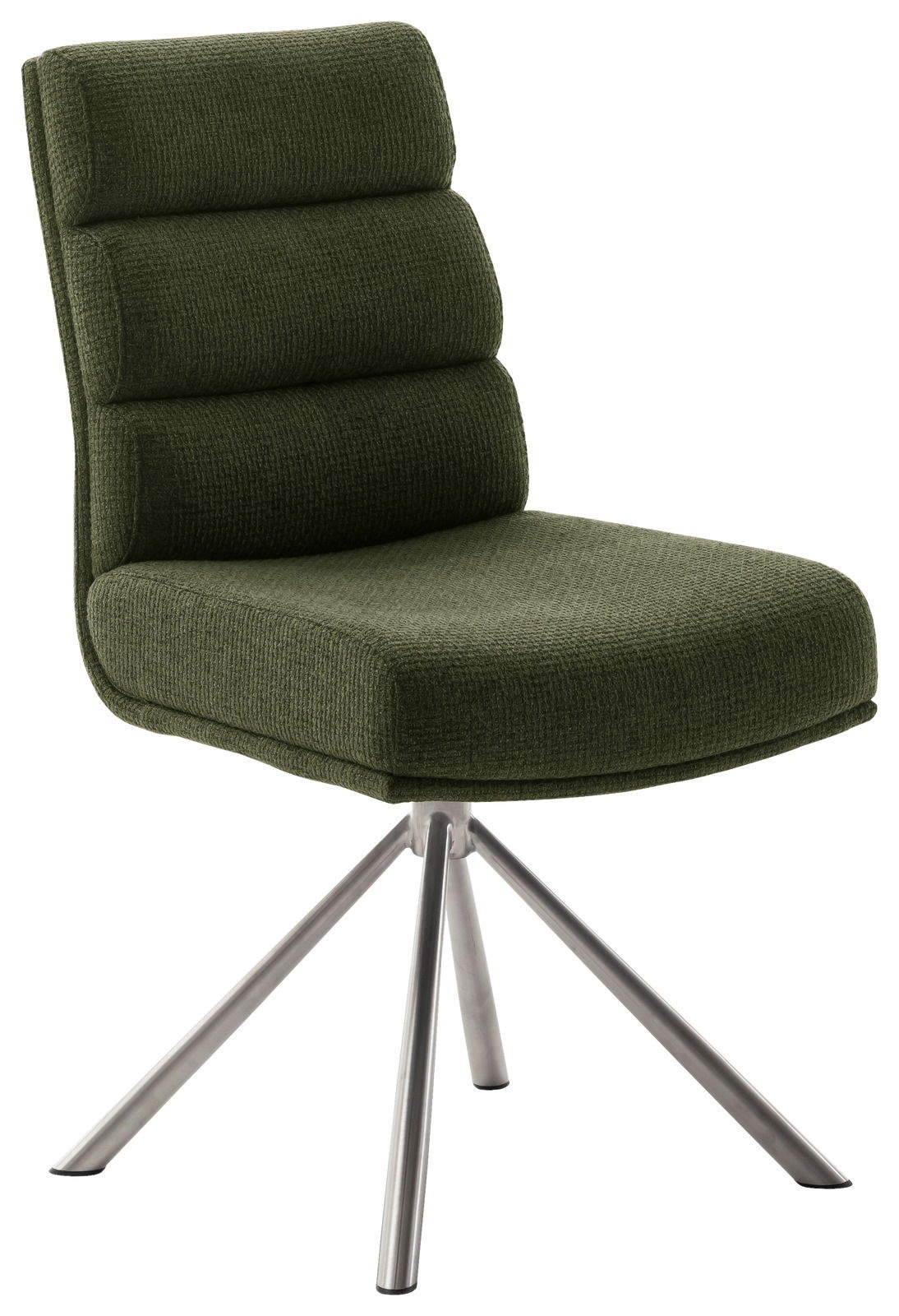 Dieter Knoll Stuhl LEXINGTON Grüner Stuhl mit gepolsterter Rückenlehne und Sitzfläche, auf einem Metallgestell mit vier Beinen, seitliche Perspektive