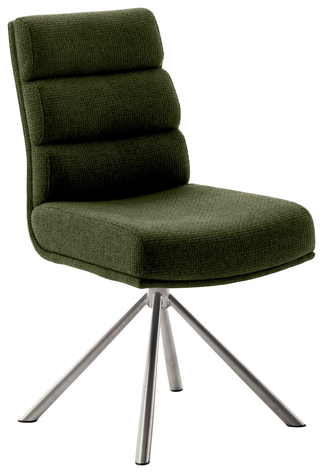 Dieter Knoll Stuhl LEXINGTON Grüner Stuhl mit gepolsterter Rückenlehne und Sitzfläche, auf einem Metallgestell mit vier Beinen, seitliche Perspektive