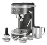 Espressomaschine aus Edelstahl mit Zubehör, Vorderansicht
