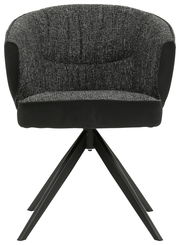 Moderner Armlehnstuhl mit schwarzem Stoffbezug und Metallbeinen, Frontalansicht