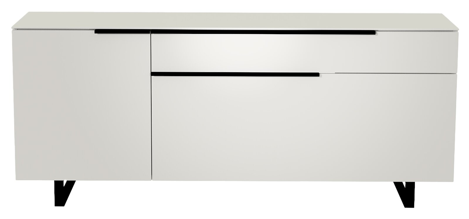 Moderano TV-Lowboard BORMIO Modernes weißes TV-Lowboard mit schwarzen Griffen, frontale Ansicht