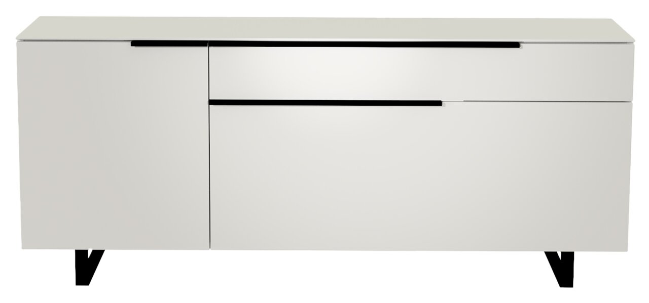 Moderano TV-Lowboard BORMIO Modernes weißes TV-Lowboard mit schwarzen Griffen, frontale Ansicht