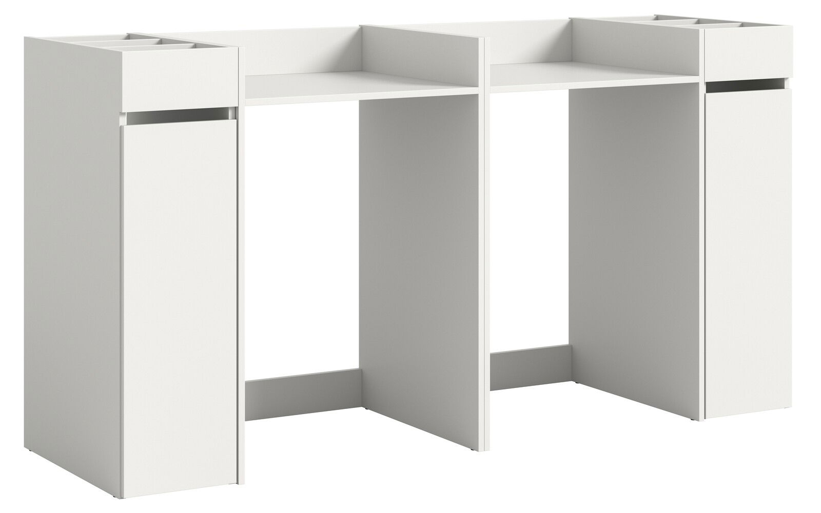 Weißes Waschmaschinenumbau-Set mit zwei hohen Seitenwänden und einer oberen Ablage, frontal betrachtet.