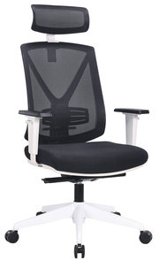 Moderner Drehstuhl mit Netzrückenlehne und Kopfstütze, seitliche Ansicht