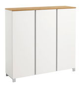 Moderner XL-Schuhschrank in Weiß mit Holzoberfläche, frontal abgebildet
