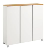 Moderner XL-Schuhschrank in Weiß mit Holzoberfläche, frontal abgebildet