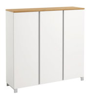 Moderne XL-schoenenkast in wit met houten afwerking, afgebeeld vanaf de voorkant