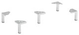 Fünfteiliges silbernes Fuß-Set aus Metall, perspektivisch von oben gezeigt.