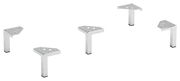Fünfteiliges silbernes Fuß-Set aus Metall, perspektivisch von oben gezeigt.