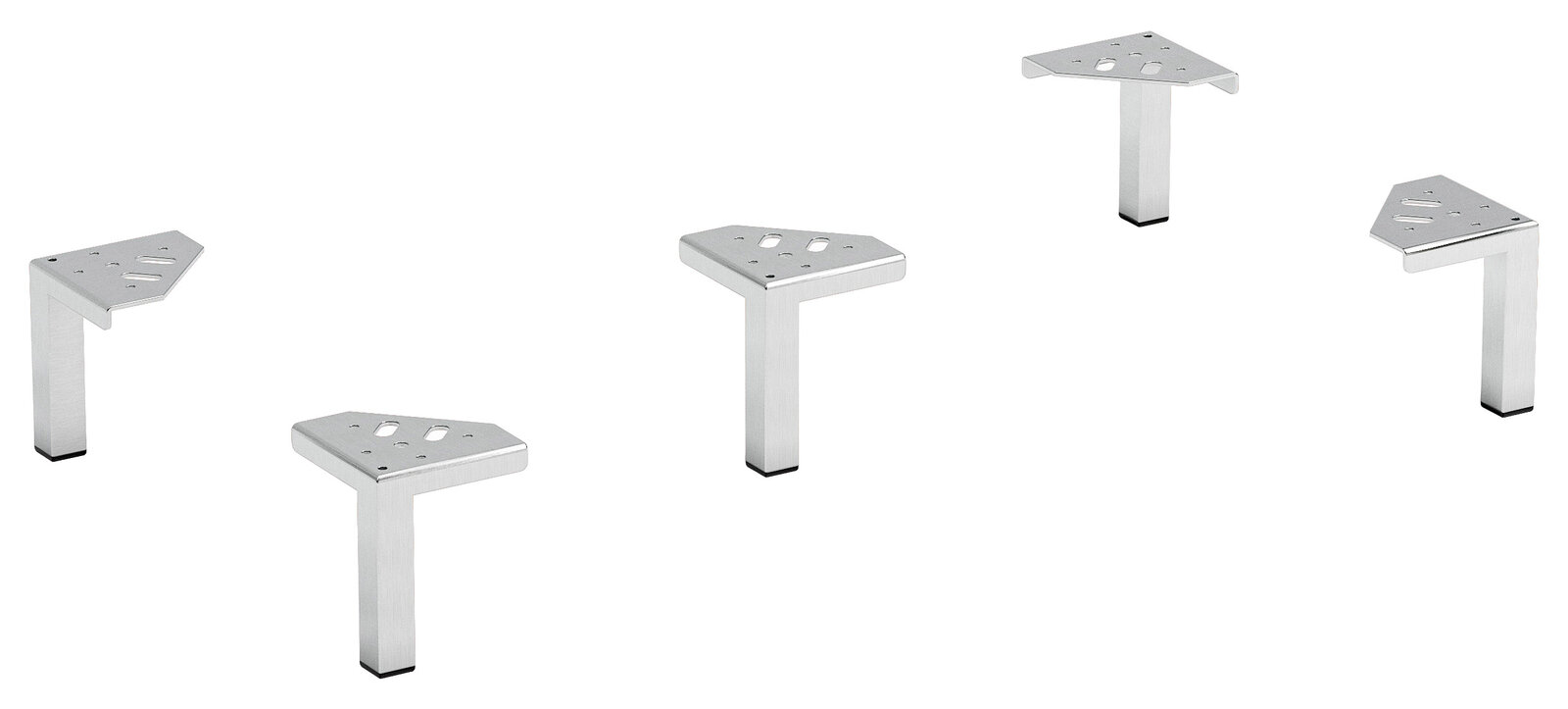 XORA Fuss-Set 5-tlg. Fünfteiliges silbernes Fuß-Set aus Metall, perspektivisch von oben gezeigt.