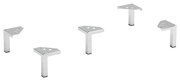 Fünfteiliges silbernes Fuß-Set aus Metall, perspektivisch von oben gezeigt.