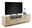 Linea Natura Lowboard GEORGIA Perspektive von vorne links auf das Linea Natura Lowboard GEORGIA aus hellem Holz mit Schubladen und einem Fach mit Glastür, dekoriert mit einer Tischlampe und Vasen, darauf steht ein großer Flachbildfernseher.