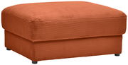 Hocker aus orangefarbenem Cordstoff, seitliche Perspektive