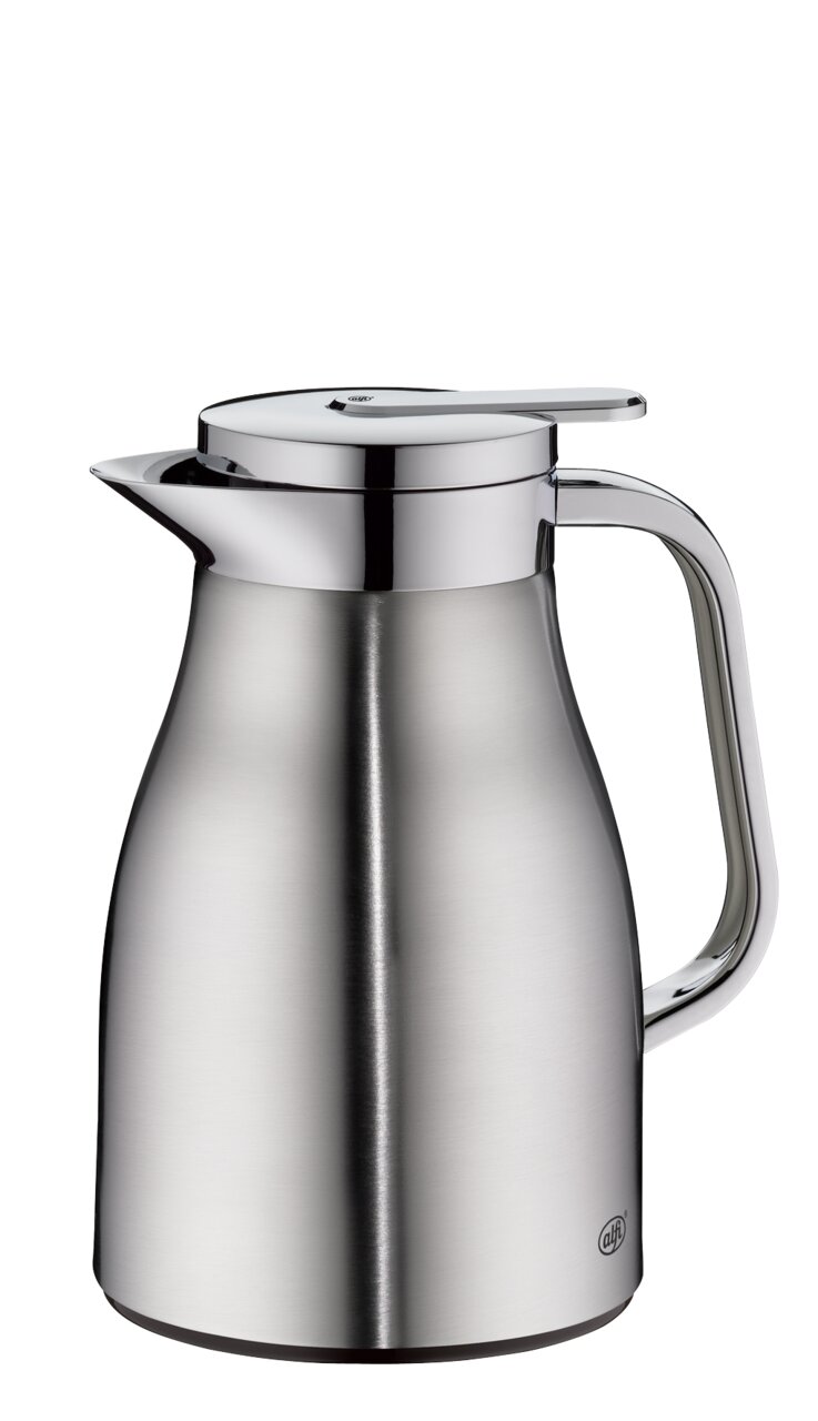 Edelstahl-Thermoskanne mit mattem Finish, seitliche Perspektive