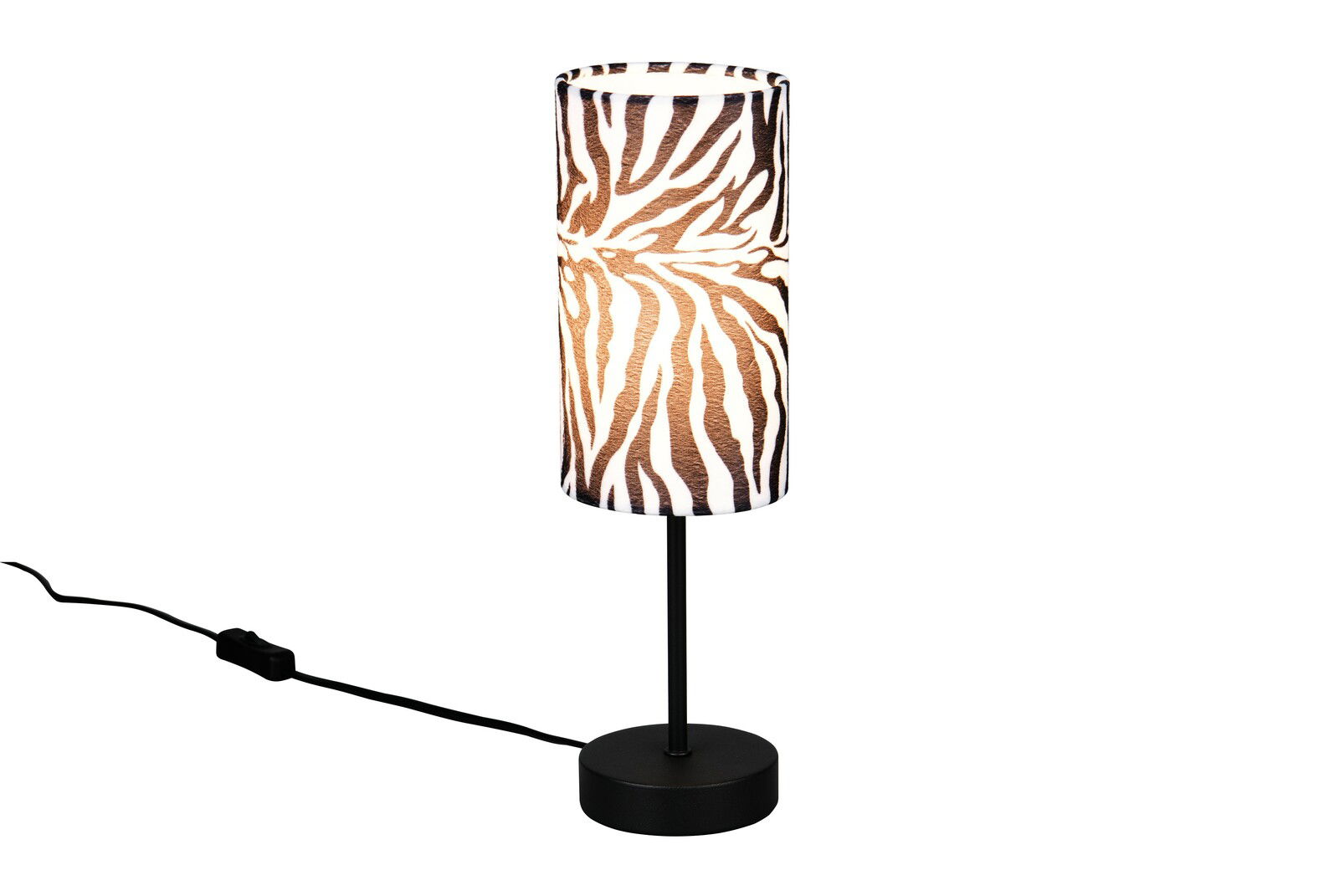 Reality Leuchten Tischleuchte Zylindrische Tischleuchte mit Zebramuster, seitliche Perspektive
