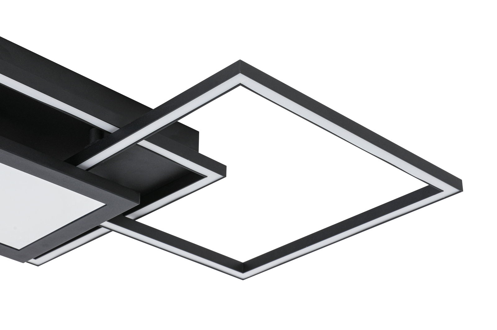 Moderne LED-Deckenleuchte in geometrischem Design, seitliche Perspektive