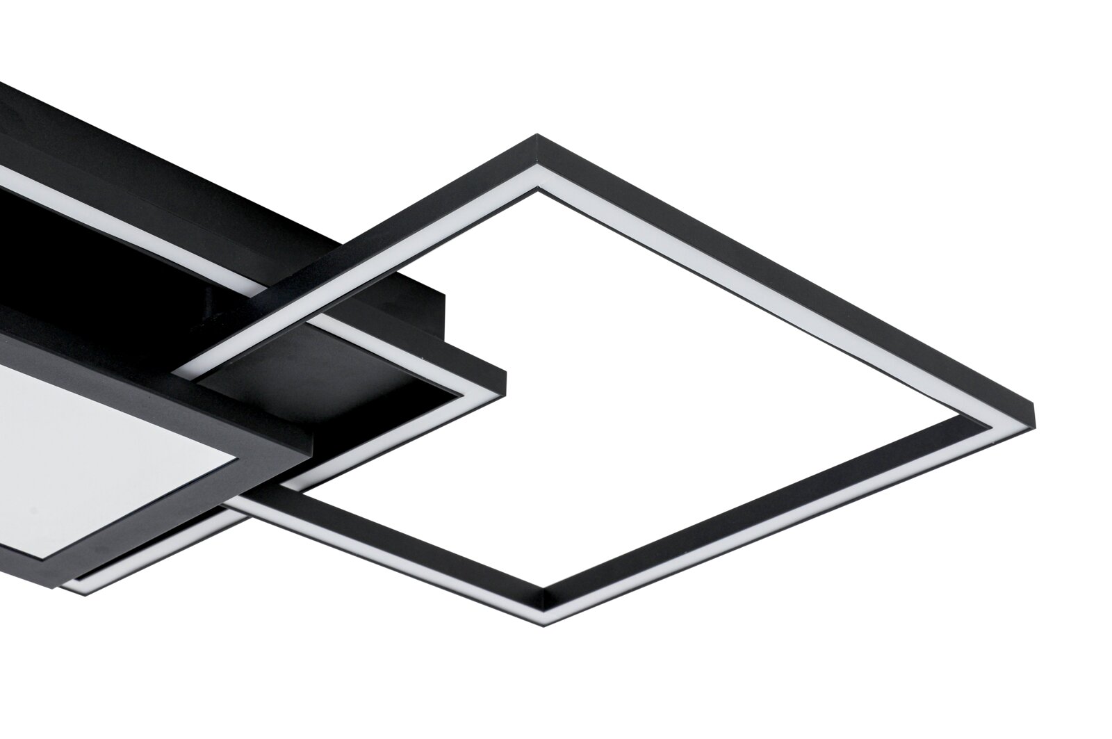 Moderne led-plafondlamp met een geometrisch ontwerp, zijaanzicht