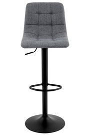 Grauer Barhocker mit gepolsterter Sitzfläche und schwarzem Metallgestell, Frontalansicht