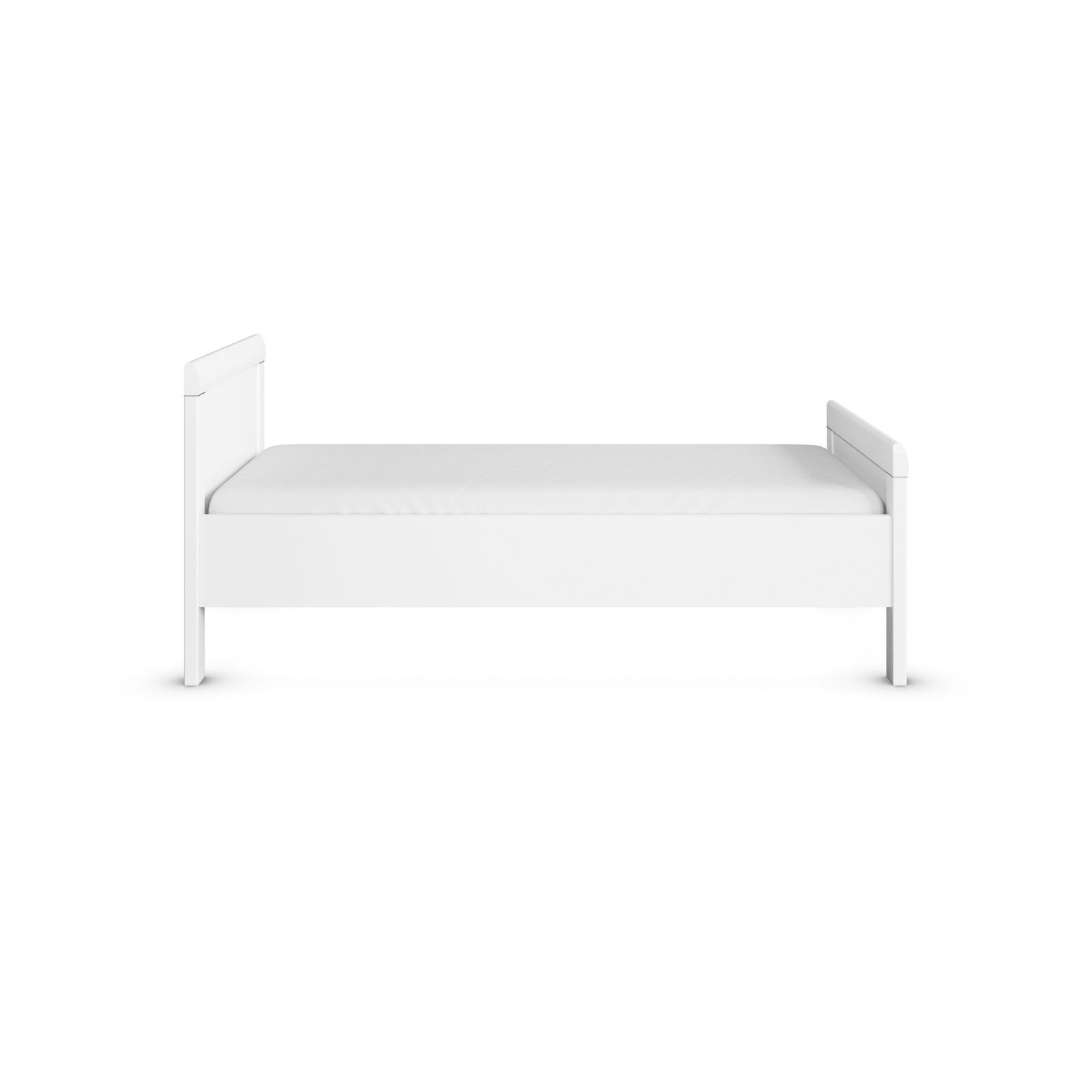 Weißes Komfortbett in Seitenansicht mit schlichtem Design