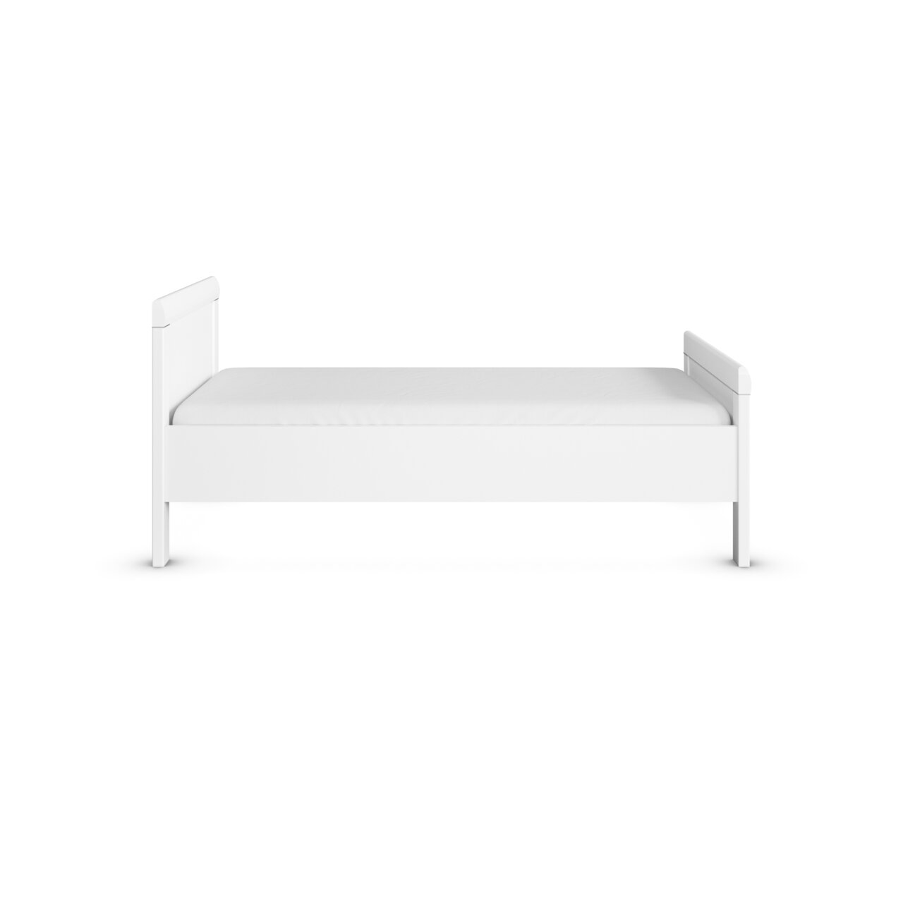 Weißes Komfortbett in Seitenansicht mit schlichtem Design