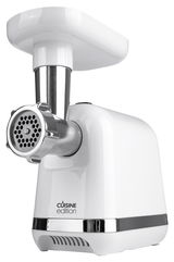 Weißer Fleischwolf der Marke Cuisine Edition, seitliche Perspektive