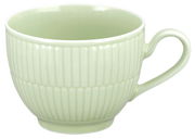 Seladonfarbene Kaffeeobertasse mit geriffeltem Design, seitliche Perspektive