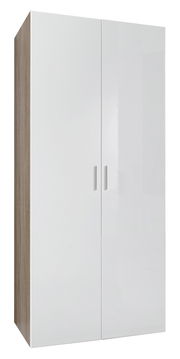 Mehrzweckschrank mit zwei Türen in Weiß und Holzoptik, Frontalansicht