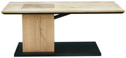 Moderner Couchtisch aus Holz mit rechteckiger Tischplatte und stabiler Basis, seitliche Perspektive