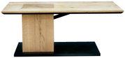 Moderne houten salontafel met rechthoekig tafelblad en stevig onderstel, zijaanzicht